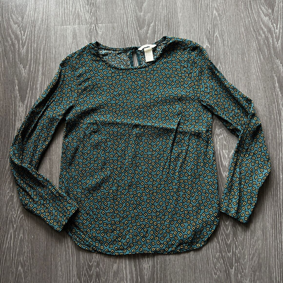 H&M Shirt Womens Size 4 Keyhole Neck Blouse Geometric Print - Picture 8 of 12